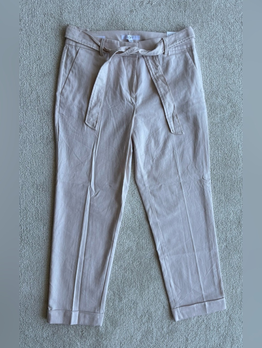 LOFT Devin Slim Cream Paperbag Tie-Waist Women’s Ankle Trousers